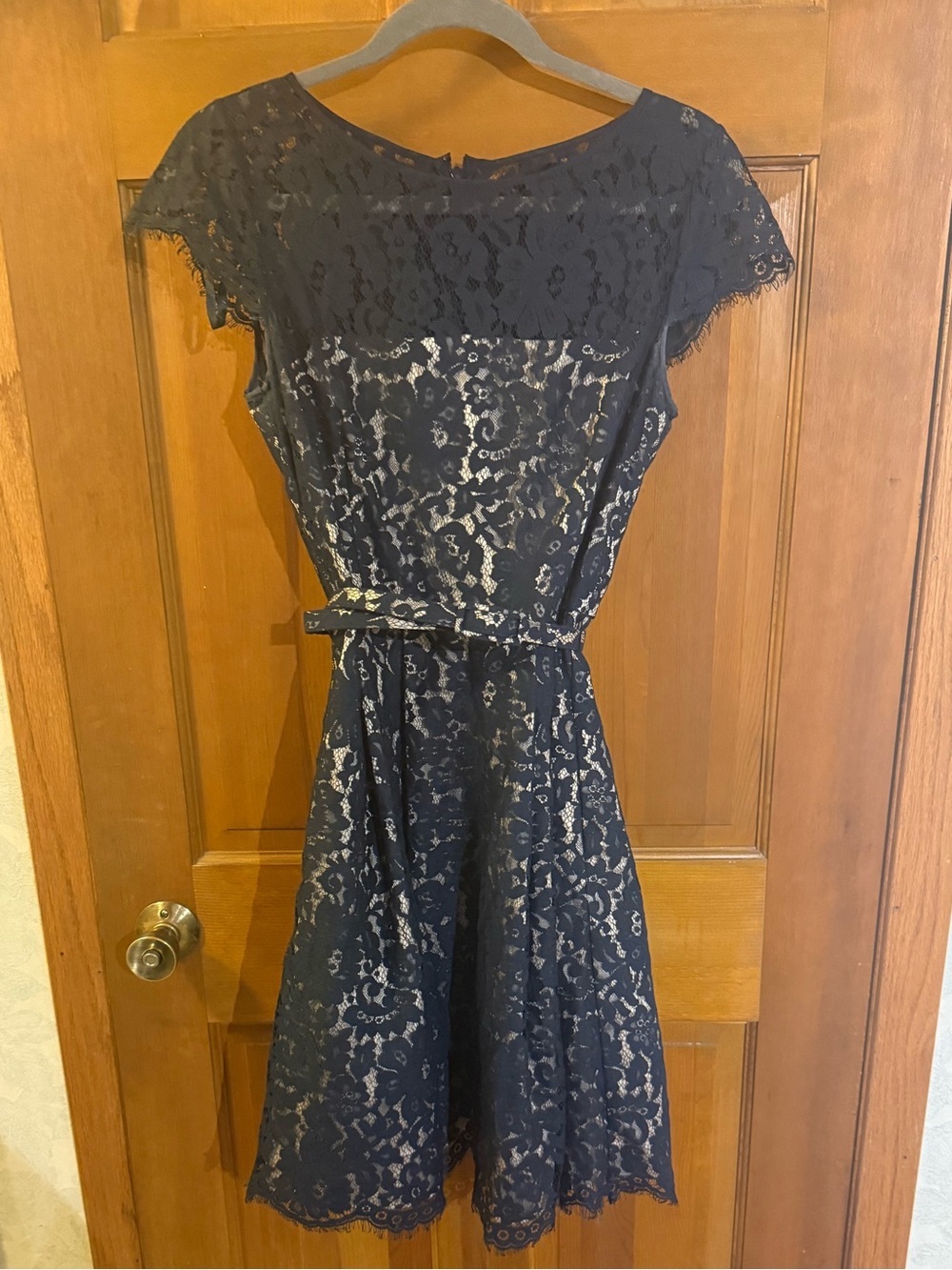 Eliza J Navy Lace Fit-and-Flare Midi Dress